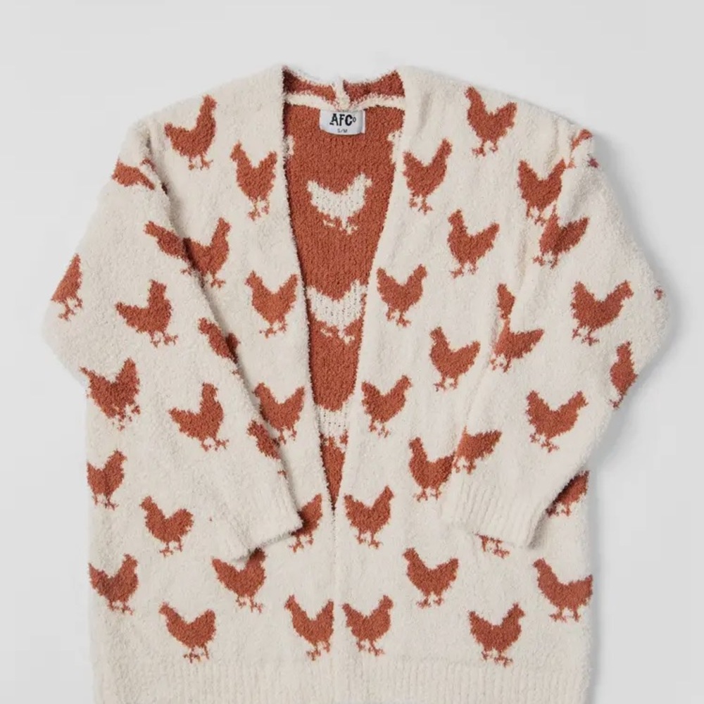 Super Soft Cream and Brown Chicken Pattern Sweater - Picture 3 of 3